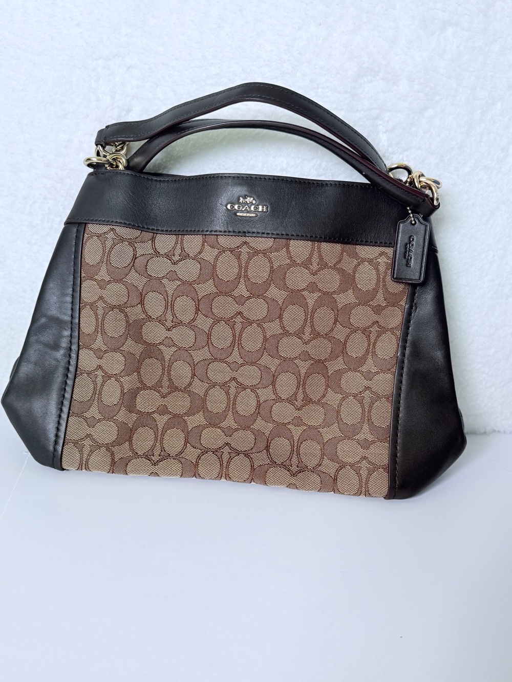 Coach Signature Canvas Leather Bag Brown Khaki Used Condition